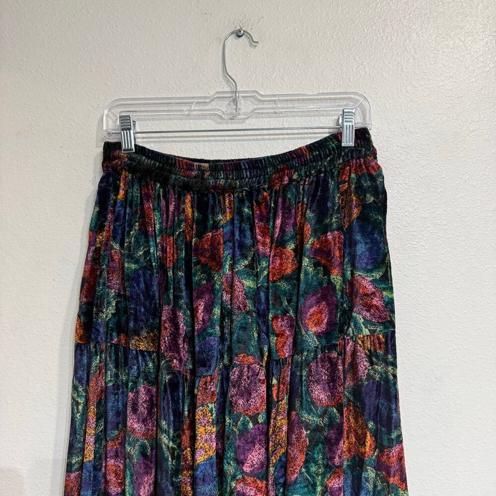 PHOOL Navy Abstract Floral Velvet Burnout Jewel Tone Boho Midi Skirt Sz S - Picture 7 of 9
